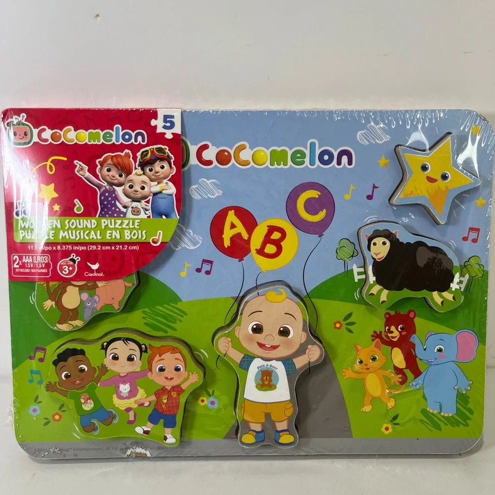New Cocomelon Wooden Sound Puzzle Kids 5 Piece ABC Musical Educational Toy